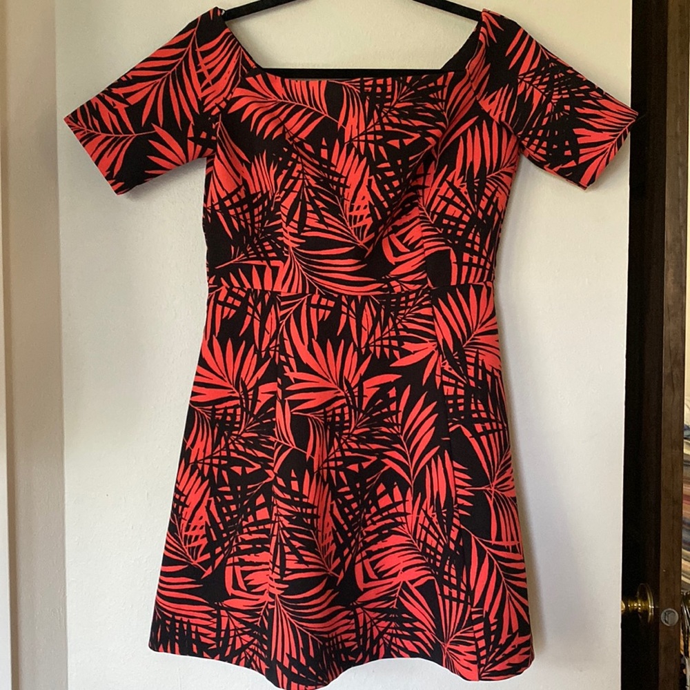 Zara Short Sleeve Mini Dress Tropical Orange Black Size Medium